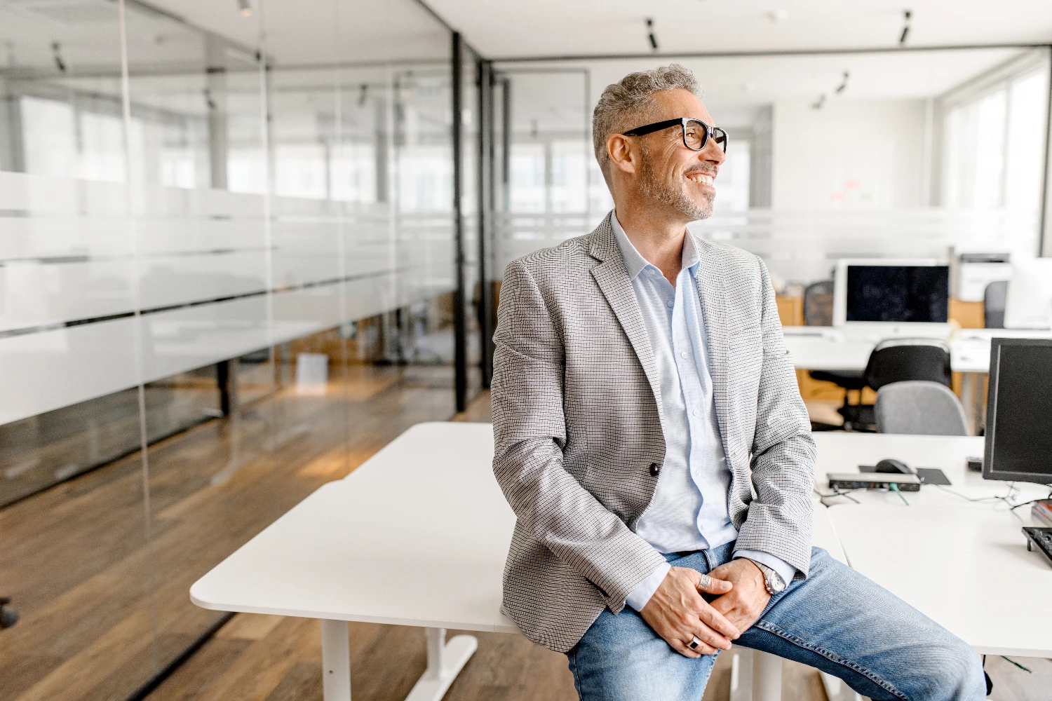 man sitting on table